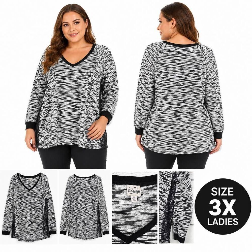 Como Vintage Black White Knit Pullover Sweater 3X
